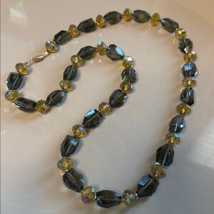 Handmade Faceted Yellow and Green Glass Beaded Necklace